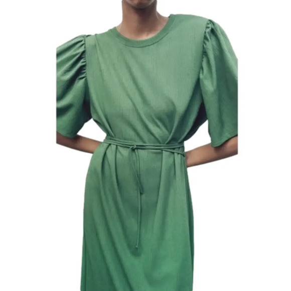 ZARA Short Sleeve Midi Dress in Green size M - Picture 1 of 10